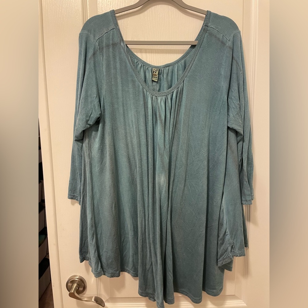 Baba oversized teal cotton top in boho style.